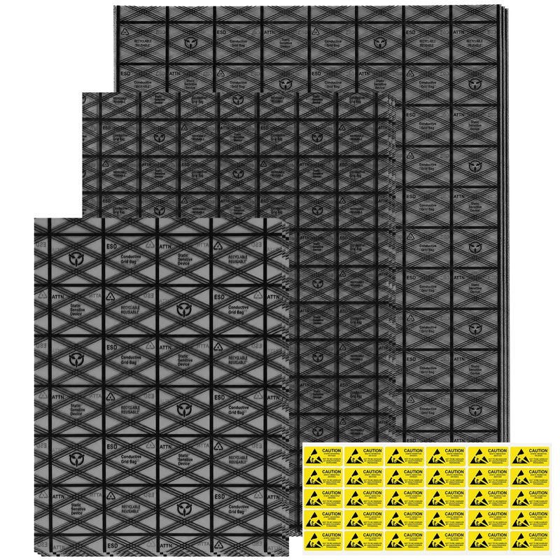 Open Top Antistatic Bags 30pcs 12x16,10x14,6x8in ESD Anti Static Bags | For Motherboard Video Card LCD Screen GPU Hard Drive Electronic Device, with Anti-Static Labels 6"x8" /10"x14" /12"x16" 30PCs