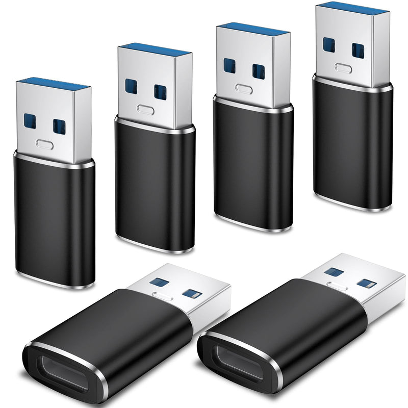 6 Pack USB C Female to USB Male Adapter, Type C to USB A Charger Cable Converter for iPhone 11 12 13 14 15 16 17 Pro Max, iPad Pro Air 4 Mini 6, Samsung Galaxy S25 S24 S23 S22, Google Pixel (Black) Black