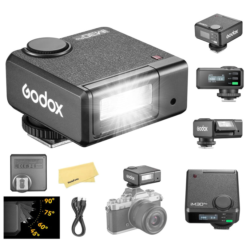 GODOX iM30 Pro iM30Pro Camera Flash for Canon Sony Nikon Fuji Olympus | for Panasonic Pentax Ricoh Leica and Other DSLR Cameras,Tilt Head,Smart AUTO Mode,Magnetic,GN15,1.5s Recycle Time