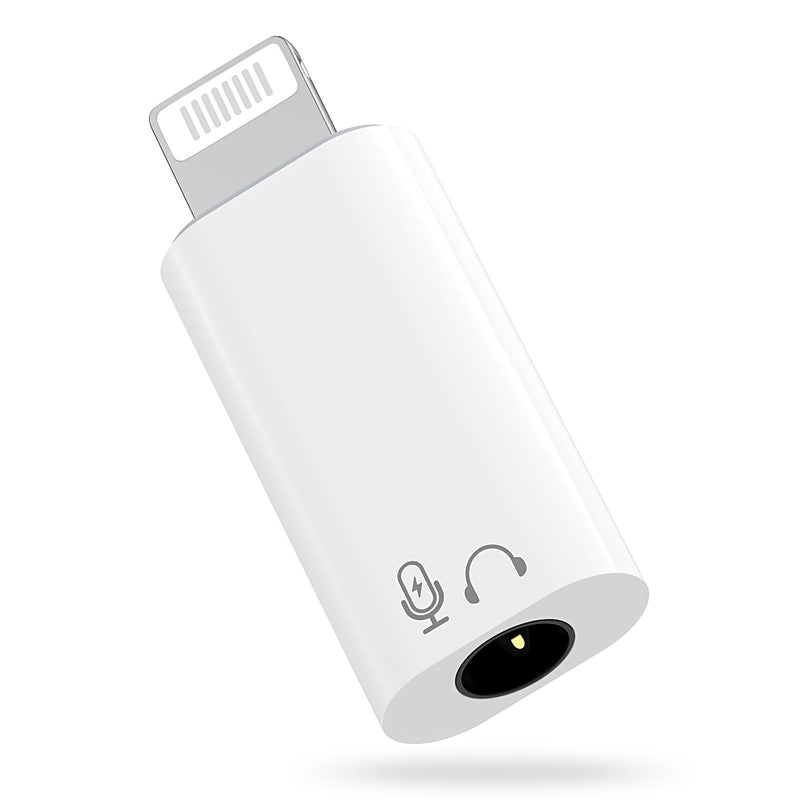 MoKo Lightning to 3.5mm Headphone Jack Adapter, with Call & in-line Control | Cable-free Direct-plug Adapter, Support Microphone & In-Line Control, Smart DAC Chip, For iPhone 14/13/12/11/iPad Mic Supported White