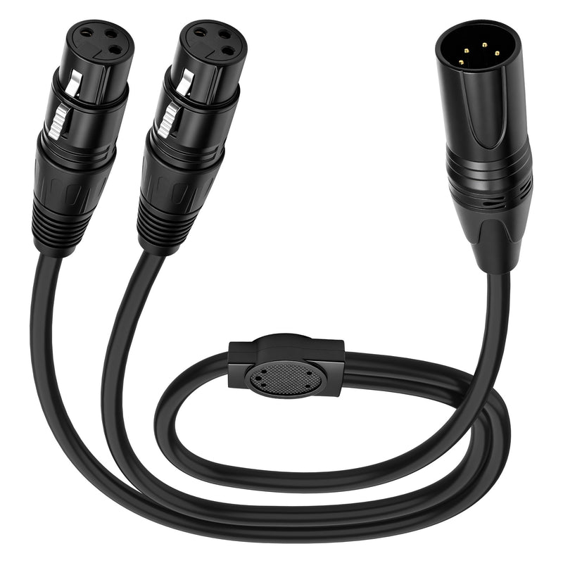 XMSJSIY 4 Pin XLR Male to Dual 3 Pin XLR Female Patch Y Splitter Balanced Microphone Audio Cable Cord for Stero Mic to L&R Audio Track -0.5M/1.6FT