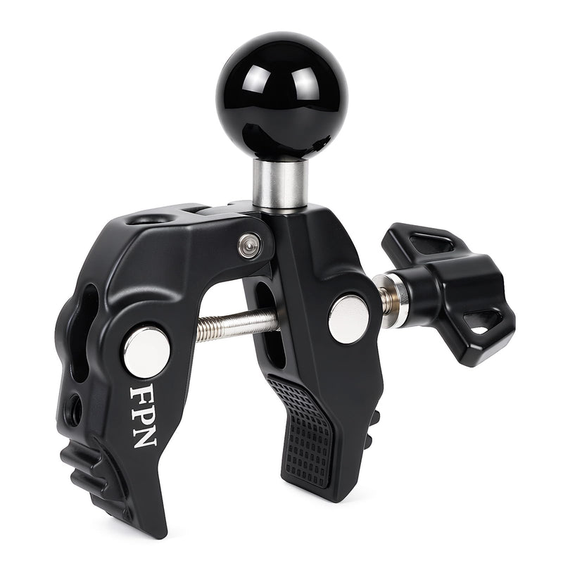 Aluminum Alloy Handlebar Clamp Mount with 1" Rubber Ball for 0.5-1.77 inch Rails, Compatible with RAM Mounts B Size Double Socket Arm, for Motorcycle, Bike, ATV