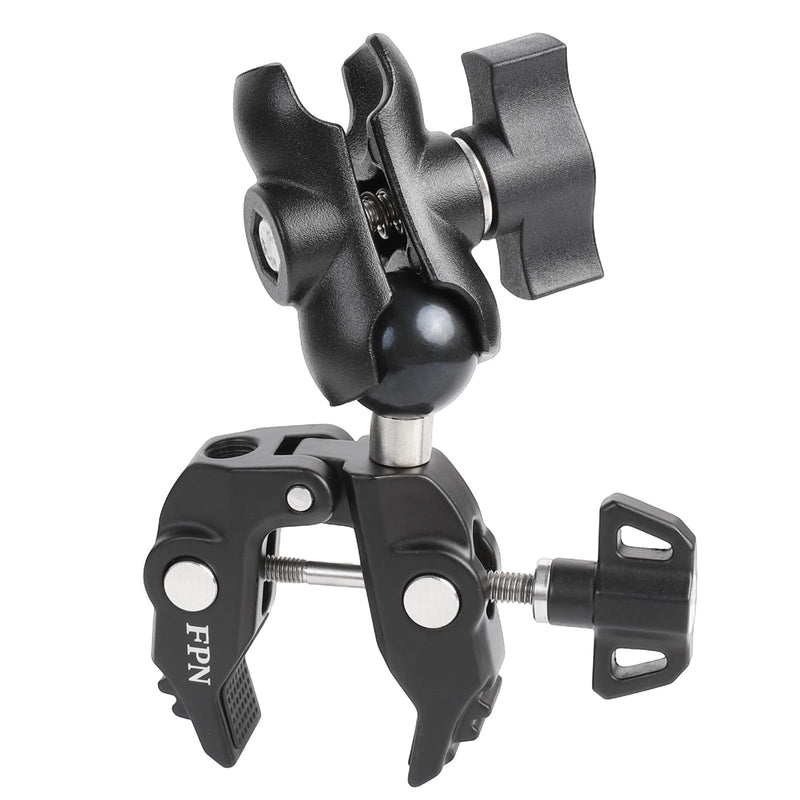 Aluminum 1" Ball Clamp Mount Base with Short Double Socket Arm, Fits Handlebar Rails 0.5 to 1.77" in Dia, Compatible with RAM Mounts and Motorcycle/Bike Phone Holder
