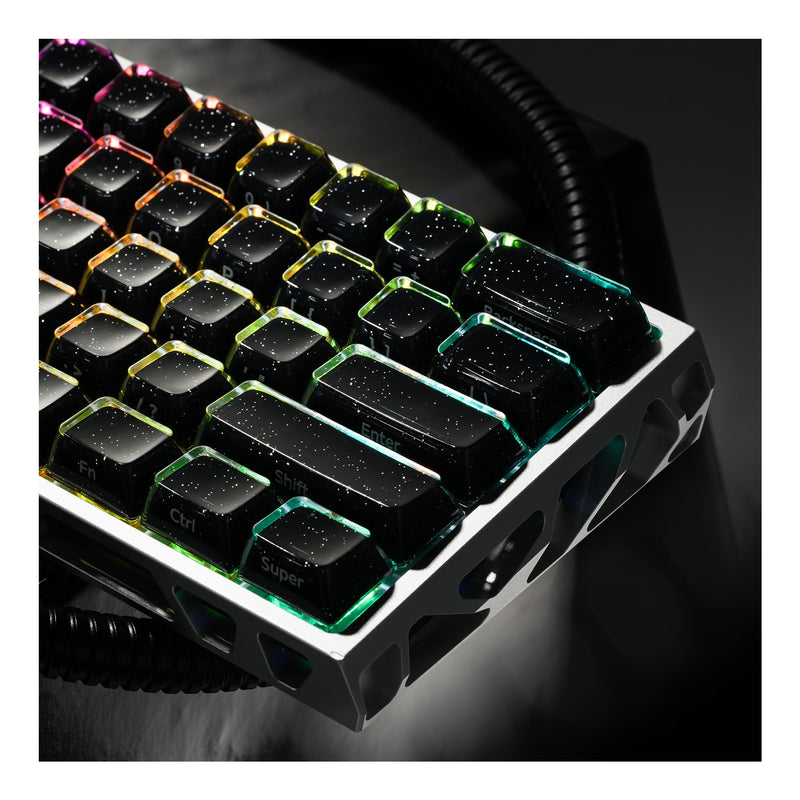 XVX Black Jelly Keycaps with Glitter, Starry Keycaps ABS+PC MDA Profile 122-Key Side Printed Keycap Set Compatible with 61/68/84/87/96/98/100/104/108 ANSI Layout MX Switches Mechanical Keyboard