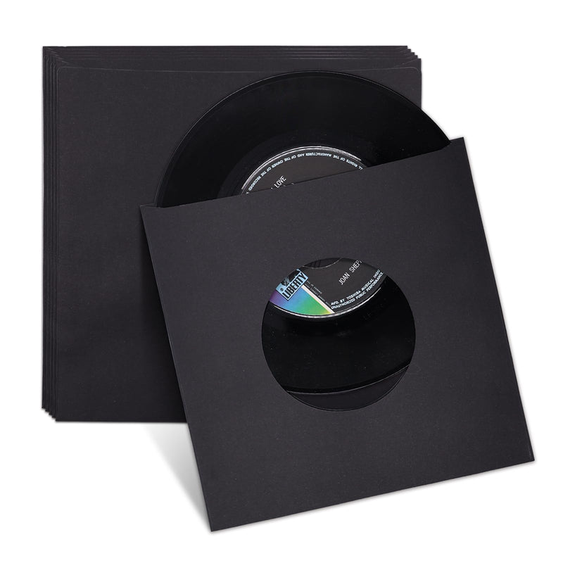 20 Pack 7 Inch Vinyl Record Inner Sleeves, Acid Free Square Paper for LP Records Storage, Anti-Static Black Kraft Paper Protective Sleeves for 7" LP Albums