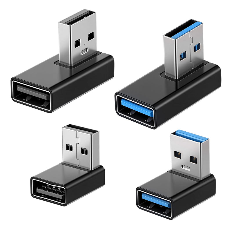 4 Pack 90 Degree USB 3.0 Adapter, Right Angle USB Adapter,Left and Right Angle and Vertical up and Down Angleusb a Male to Female Converters Extend for Power Bank, Chargers, Laptops, USBDisk