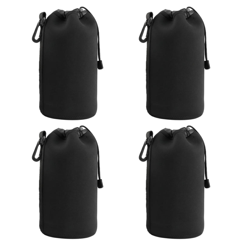 Camera Lens Bag, 4 Pack Protective Neoprene Lens Pouch with Drawstring & Carabiner, Lens Case for DSLR Camera Lens(S/M/L/XL) (XL 4pcs) XL 4pcs