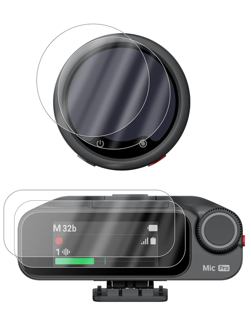 Screen Protector for Insta360 Mic Pro, 2 Pack Transmitter Tempered Glass & 2 Pack Receiver Film, HD Clear Anti-Scratch Bubble Free