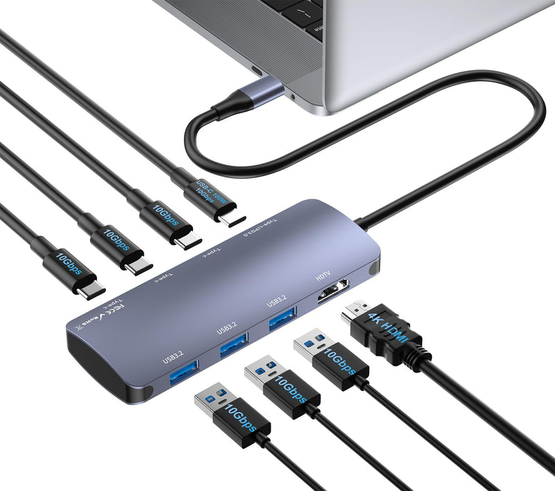 USB C Hub 8 in 1, 4 USB-C+3 USB-A 3.2 10Gbps, 4K60Hz HDMI, 100W PD for Mac | USBC to HDMI Adapter 4K@60Hz, USBC Splitter Docking Station for MacBook Neo/Air/Pro, iPad Pro, iMac, Mac mini, Dell, Surface