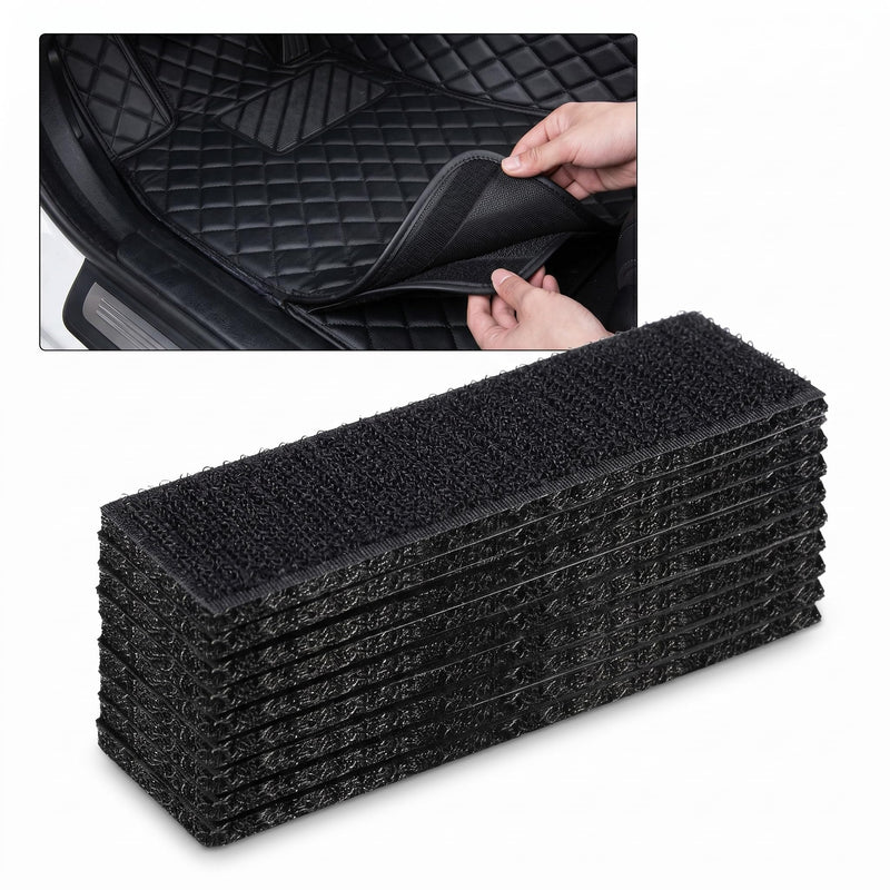 20 PCS Car Mat Fixing Stickers, 1.2" x 3.9" Nylon High-tack Cuttable Foot Pads Backing Adhesive, Heat-resistant Waterproof Adhesive Strips, for Cushions Sofa Mat Carpets (Black)