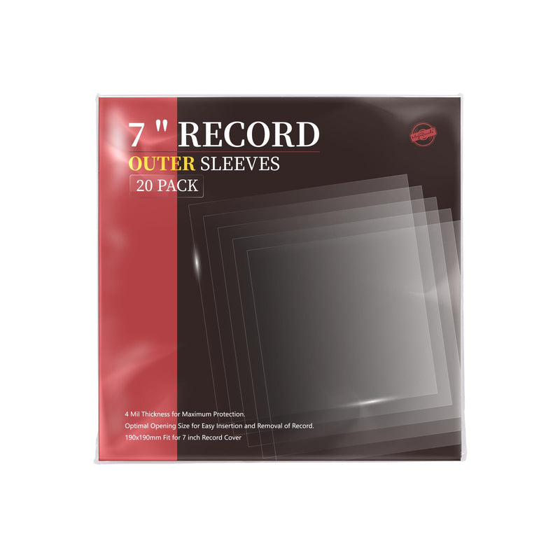 20Pcs 7 Inch Vinyl Record Outer Sleeves - Heavy-Duty Protective Covers for 45 RPM Album, 7.4" x 7.4" Clear Plastic EP Sleeves for Record Collection Storage and Display