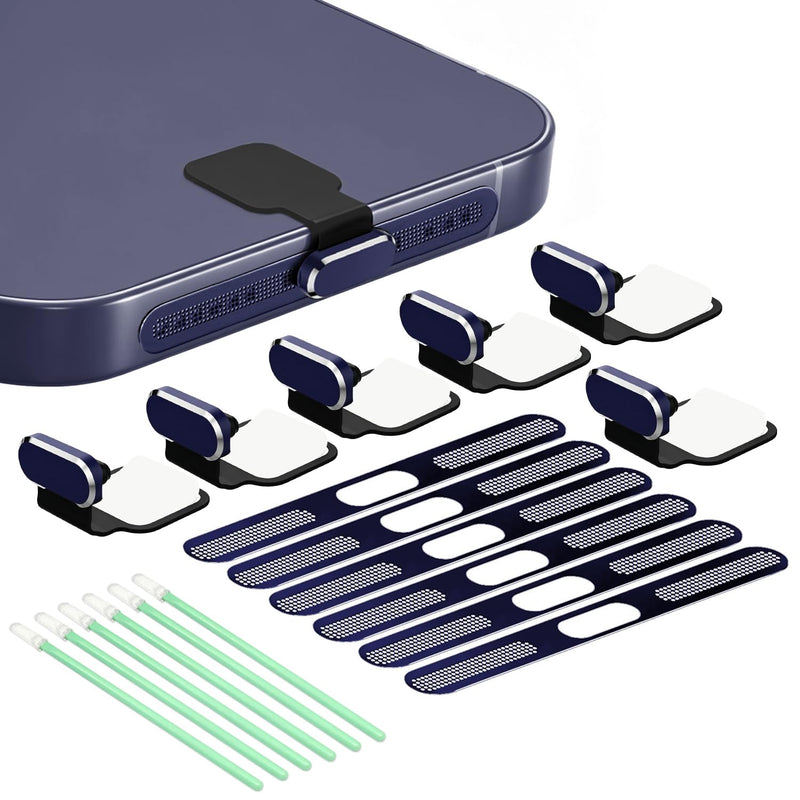 Anti-Lost USB C Port Dust Plug with Speaker Cover for iPhone 17 Pro Max | 6 PACK USB C Dust Plug and Speaker Dust Cover, USB C Charging Port Protector, Compatible with iPhone 17 Pro Max, Dark Blue for 17 Pro Max