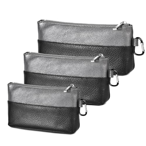 Leather Tool Bag Zipper Pouch, Premium Tool Pouch with Zipper, Utility Multipurpose Storage Organizer Tool Pouches with Carabiner Metal Zipper for Tools, Stationary, Pencil Pouch 3 packs Combo mixed size