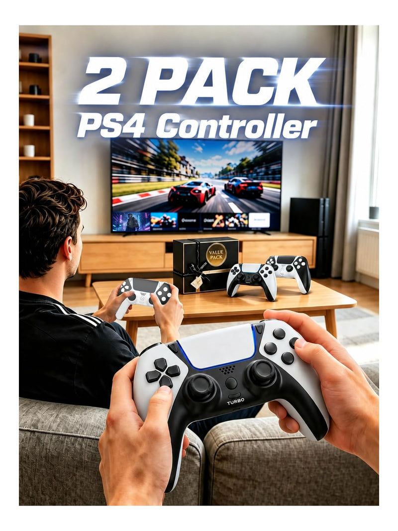 Enstixsm 2 Pack for PS4 Controller,Wireless Dual Remote Shock Control for PS4 Slim Pro,ALPS Zero Drift Sticks Game Control,PC Gaming Turbo Back Paddles Gamepad,Alternative Original,Black White