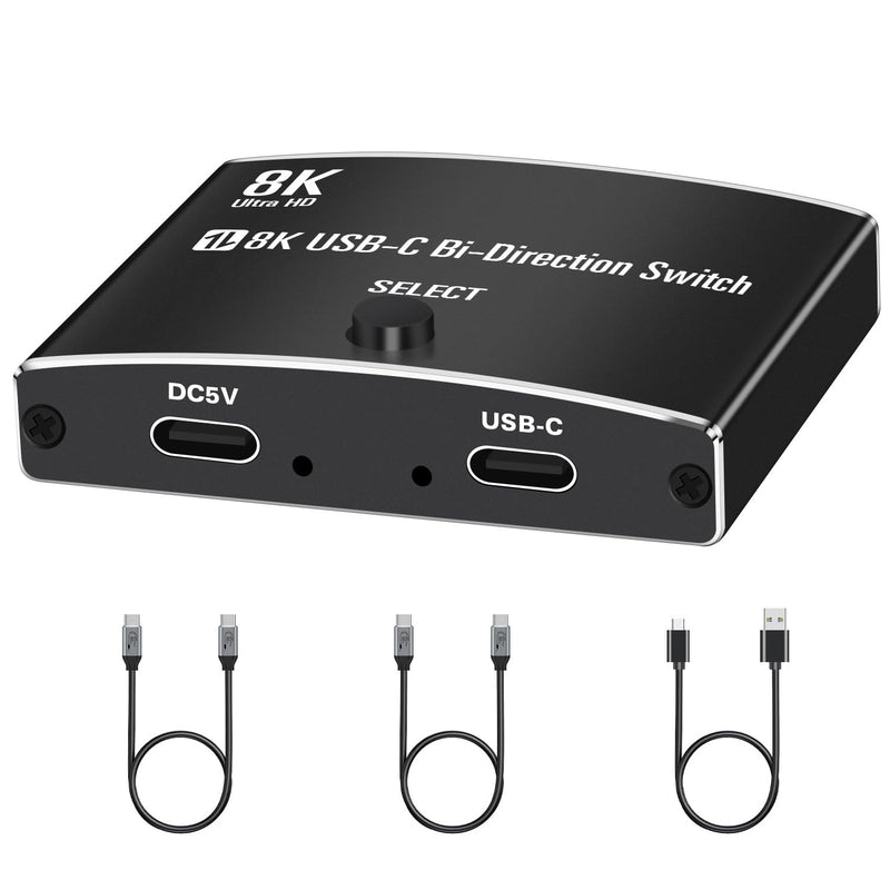 USB C Switch, Bi-Directional USB C Switcher 2 Computers, USB Type C KVM Switch 8K@60Hz 4K@120Hz Video/ 48Gbps Data Transfer, Compatible with Thunderbolt Device,2X USB-C Cables Included KVM-01