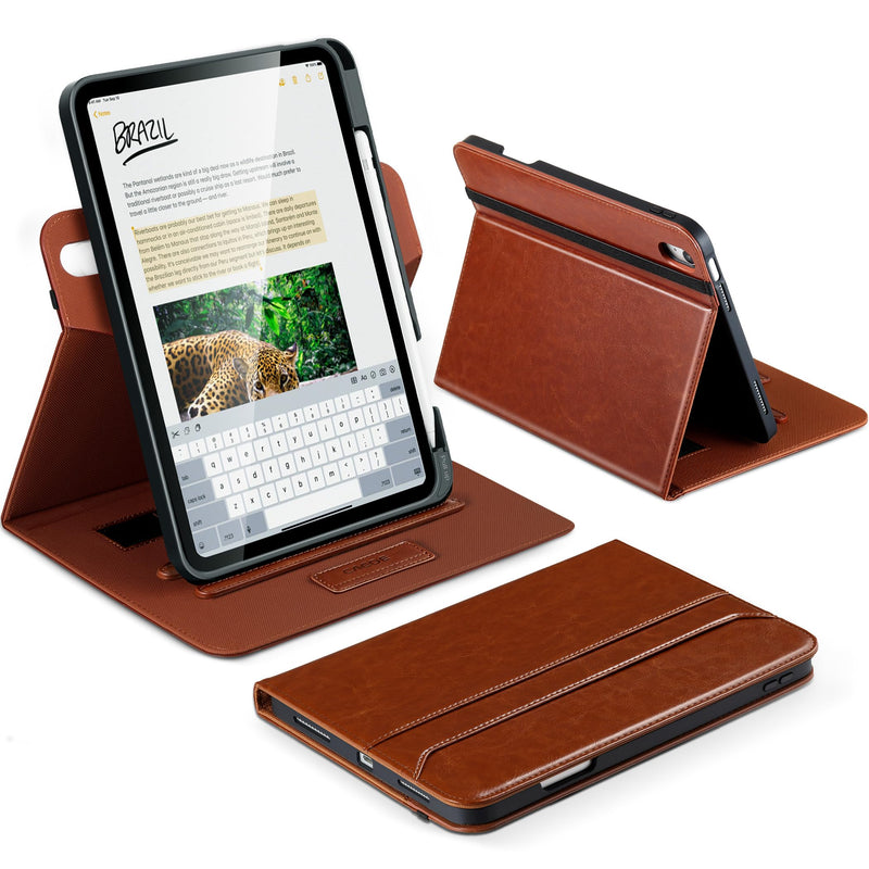 CACOE 360 Rotating Case for iPad 11th/10th Gen(2025/2022, 10.9") | Protective Cover with Pencil Holder, Auto Sleep Wake, PU Leather Folio Stand Protective Cover for iPad A16 Case, Brown