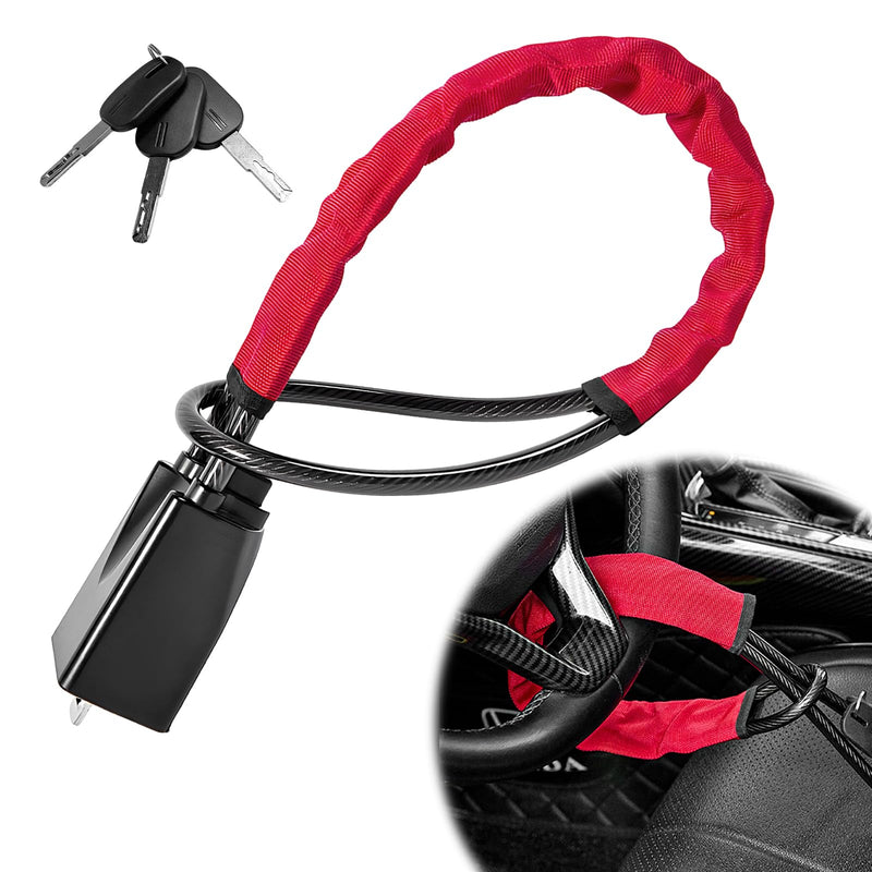 Steering Wheel and Seat Belt Lock, Compact & Lightweight Car Theft Prevention with 3 Multi-Function Keys, Anti-Theft Steering Wheel Safety Belt Lock for Car Truck SUV Van (Red) Red