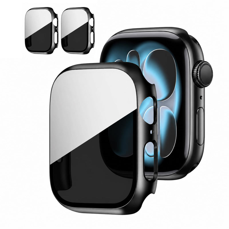 2 Pack Privacy Case for Apple Watch 46mm Series 11 10 | Anti-Spy Touch-Sensitive Tempered Glass Screen Protector, Hard PC Cover, Shatterproof Protective Design, Black 46mm (Series 11 10)