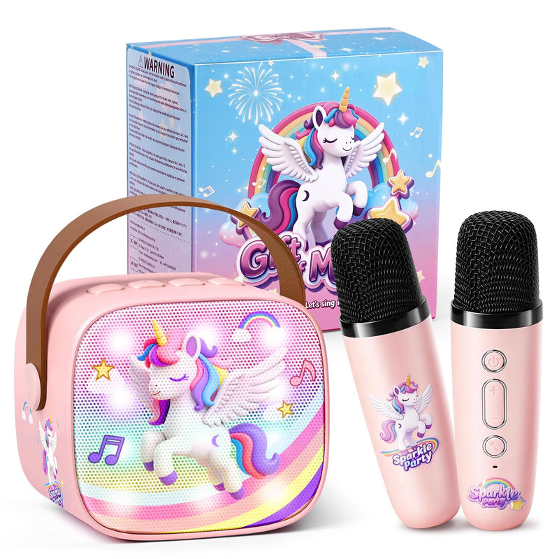 Unicorn Karaoke Machine for Kids, Clear&Loud Sound Portable Mini Karaoke Machine+2 Wireless Microphones for Kids, 4 Voice Changers+Bluetooth, Birthday Gifts for 2-8 Year Old Girls Unicorn Gifts