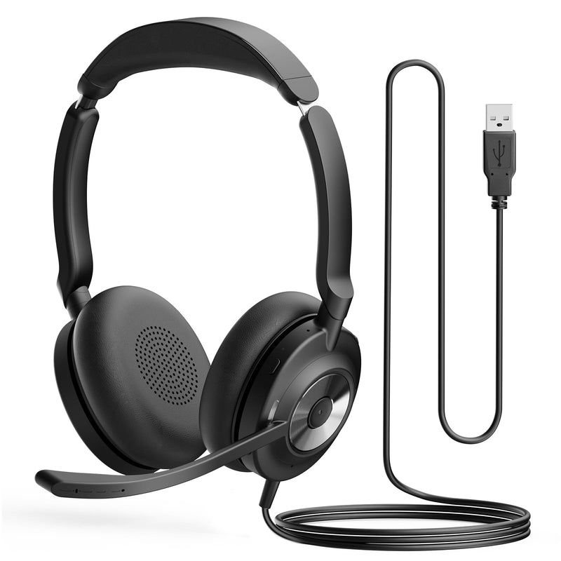 USB Headset with Microphone for PC, Active Noise Cancelling Headphones with ENC Noise Cancelling Mic, Wired Office Computer Headset with Mute for Call Center, Teams, Zoom BNG818