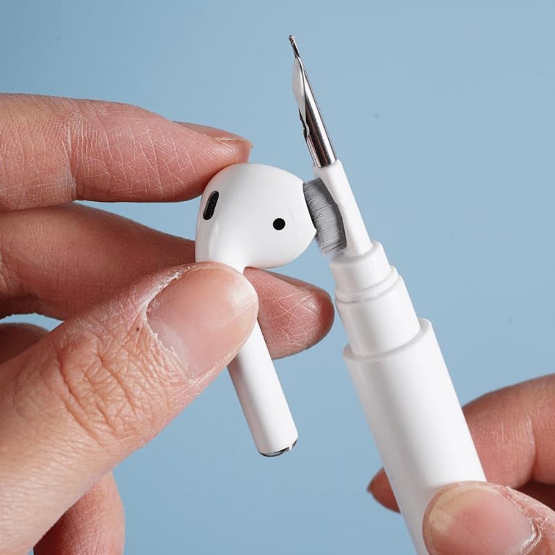 3-in-1 Earphone Cleaning Pen, Soft Brush & Flocked Sponge Cleaner for Bluetooth Earbuds, Phone and Earphone Case, White