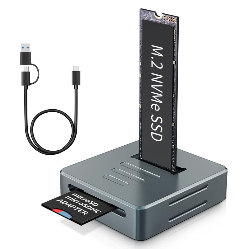 Aluminum M.2 NVMe Enclosure Docking Station, 10Gbps | Tool-Free Vertical SSD Adapter, USB-C/A, PCIe M-Key/B+M Key for 2230-22110, SD Reader, Aluminum Case