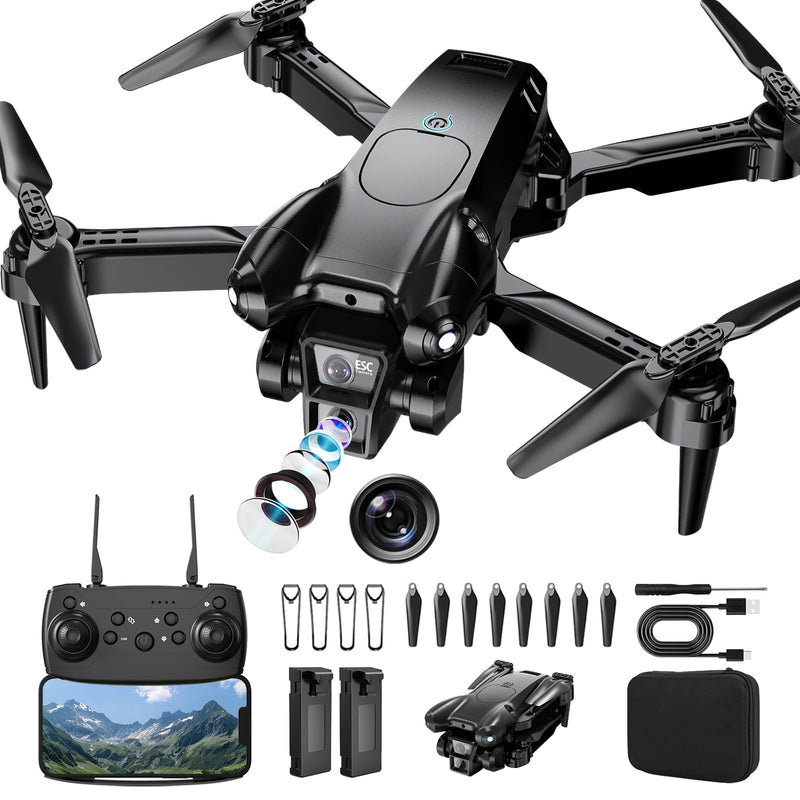 Drone with Camera 1080P HD, Mini Drone for Beginners Kids Adults, Foldable RC Quadcopter with Stable Hover, Trajectory Flight, One Key Take Off/Land, 2 Batteries, Toys for Boys and Girls (Black) Black