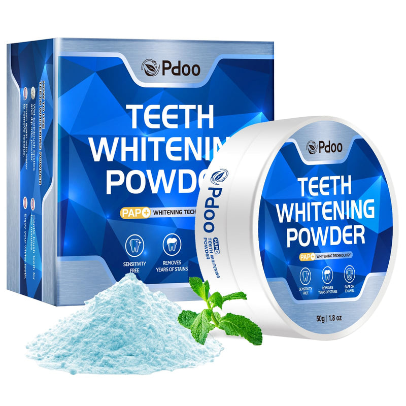 Blue Teeth Whitening Powder 50g - Brightening Tooth Powder for Instantly Whiter Smile, Natural Mint Flavor, Removes Coffee & Wine Stains, for Sensitive Teeth, Enamel Safe, Fluoride Free, Vegan Blue 1.8 Ounce (Pack of 1)