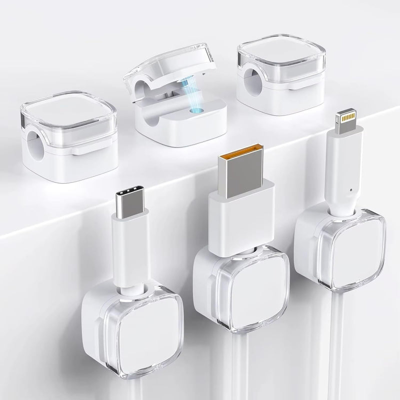 Magnetic Cord Cable Organizer Clips, Desktop Cord Managment Holder for Home Office Nighstand, 6 Pack White