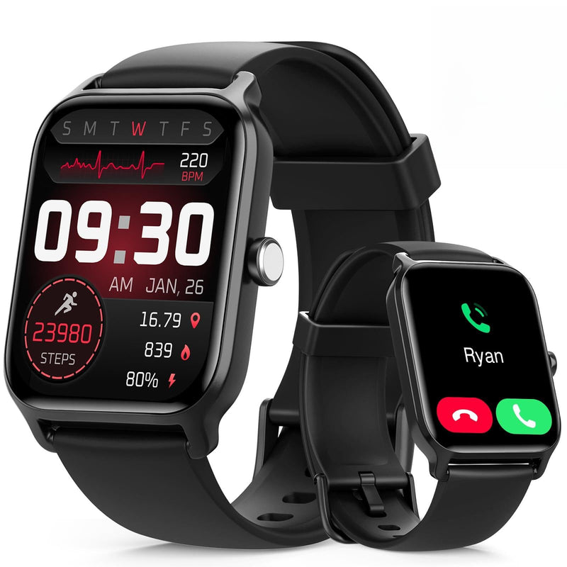 Tensky Smart Watch for Men & Women, 46mm HD Big Screen Fitness Tracker | iPhone/Android/Samsung, Answer & Make Call, Alexa Built-in, 101+ Sport Modes, Sleep/Heart Rate/SpO2 Monitor, 7-10 Day Battery Black 1.85
