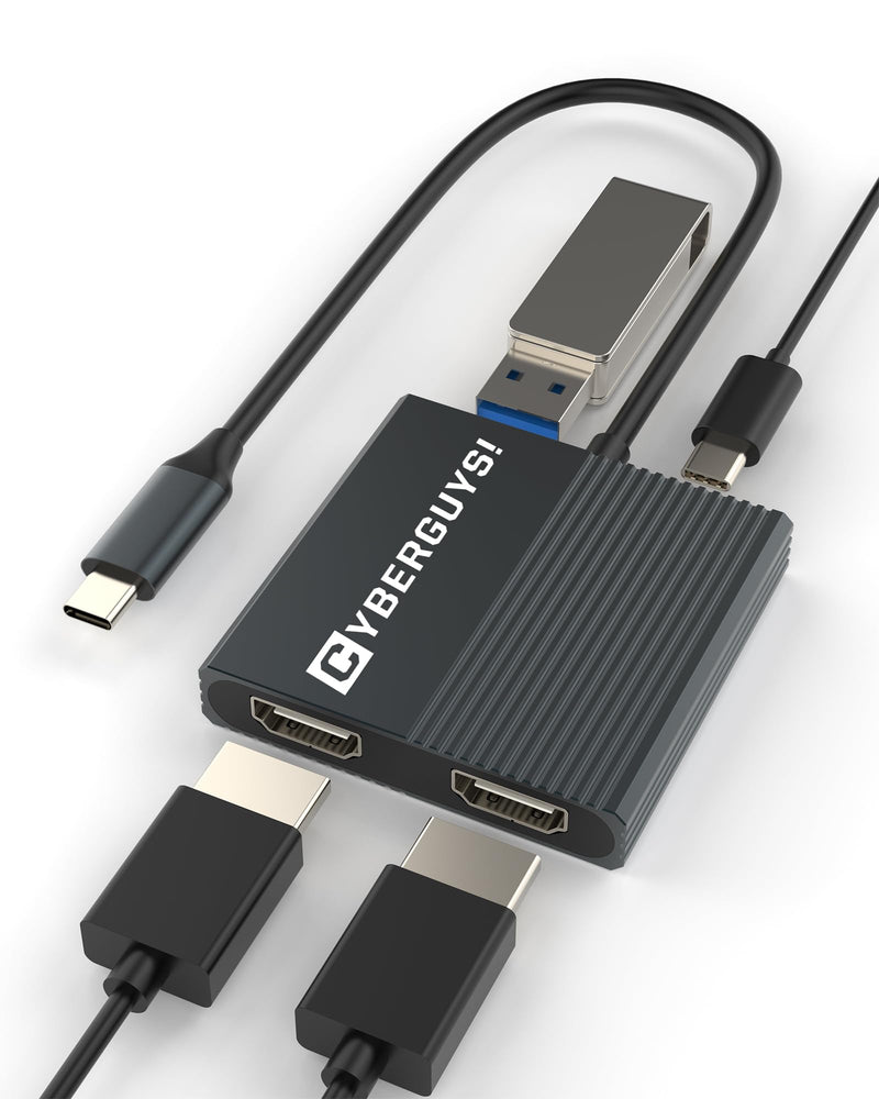 Cyberguys USB-C to HDMI Splitter for Dual Monitors | 4-in-1 Type C Hub with HDMI Splitter 1 In/2 Out Extended Display 4K@60Hz