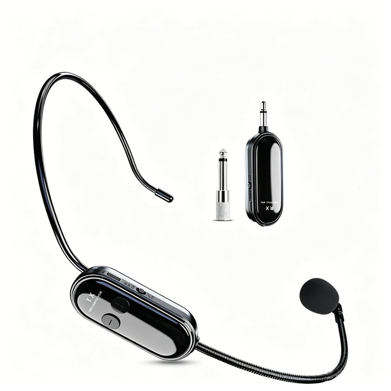 Wireless Microphone Headset UHF Wireless Headset Mic System for PA | 200 FT Transmission Range with1/8" & 1/4" Plugs, For teacher, fitness coach, singing, lightweight hands free headset mic