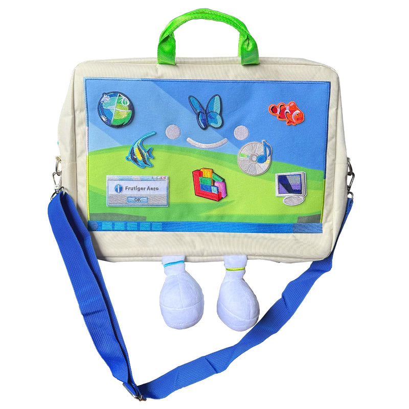 Frutiger Aero Messenger Laptop Bag - Structured Shoulder and Crossbody Organizer for Documents and Tablet - Customizable Velcro Icon Patches
