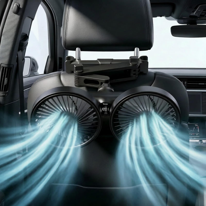 Rechargeable Car Fan for Backseat Kids Baby, Battery and USB Dual Power Car Fans with LED Display,Powerful 3 Speeds 360° Rotatable Dual Head Cooling Car Seat Fan for Sedan SUV RV Truck Vehicle Large