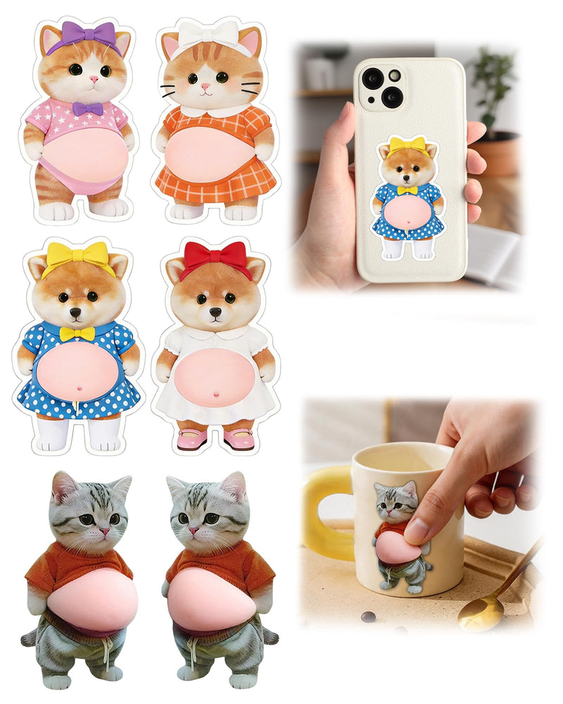 3D Big-Belly Cat Sticker, Cute Animal Big Belly Stickers for Door | 3 Pairs 3D Cat Belly Door Stoppers – Super Soft Silicone Anti-Collision Stickers for Walls, Phones, Notebooks & Car