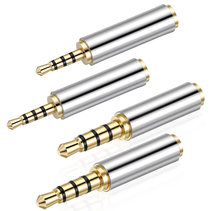 cobee 4 Pcs 2.5mm to 3.5mm and 3.5mm to 2.5mm Adapter | Gold Plated Stereo Audio Adapter Jack Connector Converter for Headphone Smartphones Tablets Mono MIC Function Compatible