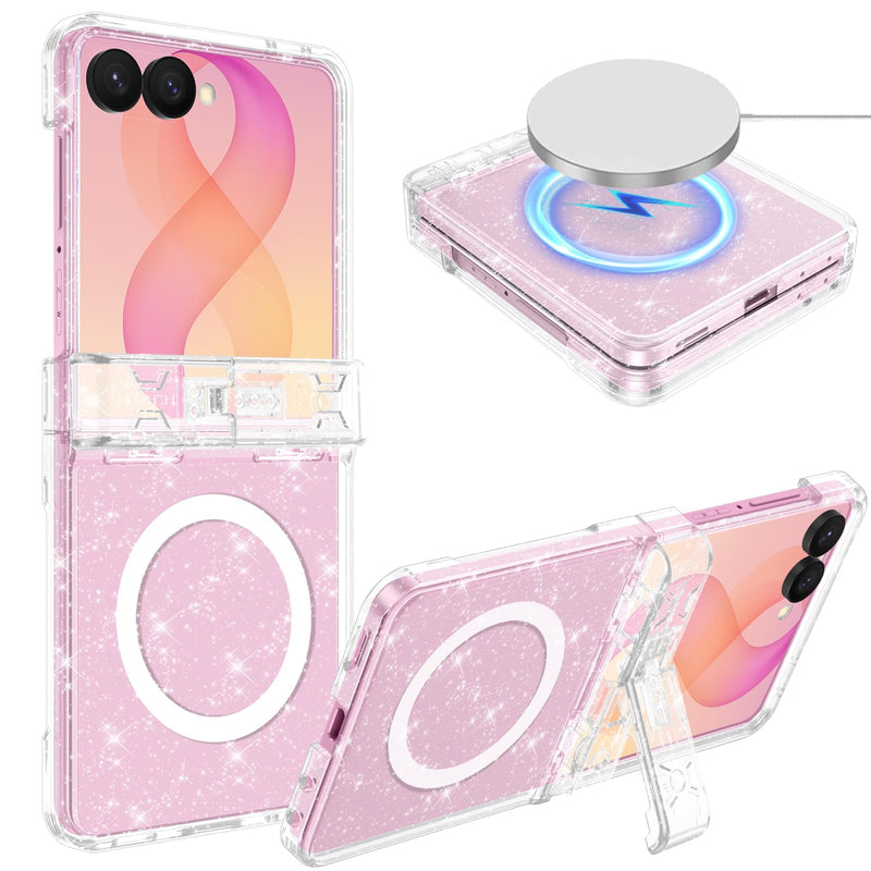for Galaxy Z Flip 8 Case,[Compatible with MagSafe][Built-in Screen Protector][Kickstand],Hard PC Hinge Protection Slim Fit Shockproof Girls Case for Samsung Galaxy Z Flip 8,Clear Clear