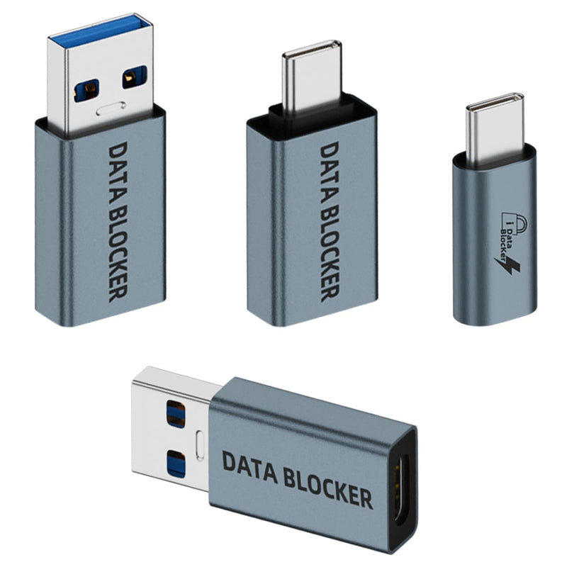 AreMe 4 Kinds of USB Type A & USB Type C Data Blocker Adapter, Blue-Grey | Only for Charge, Protect Against Juice Jacking