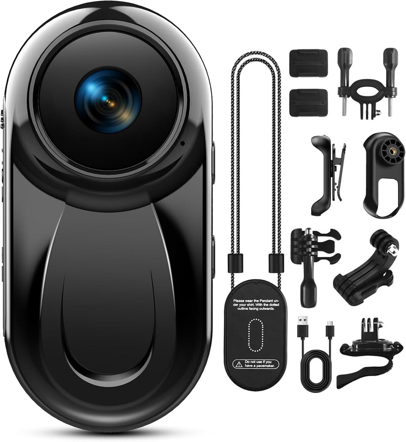 Mini Body Camera, Thumb Action Camera 120° Wide Angle POV, Magnetic Clip-On | 360° Rotate Wearable Video Recorder, Hands-Free Recording Vlogging Cam for Travel Cycling Motorcycle (SD Card Not Included) Black