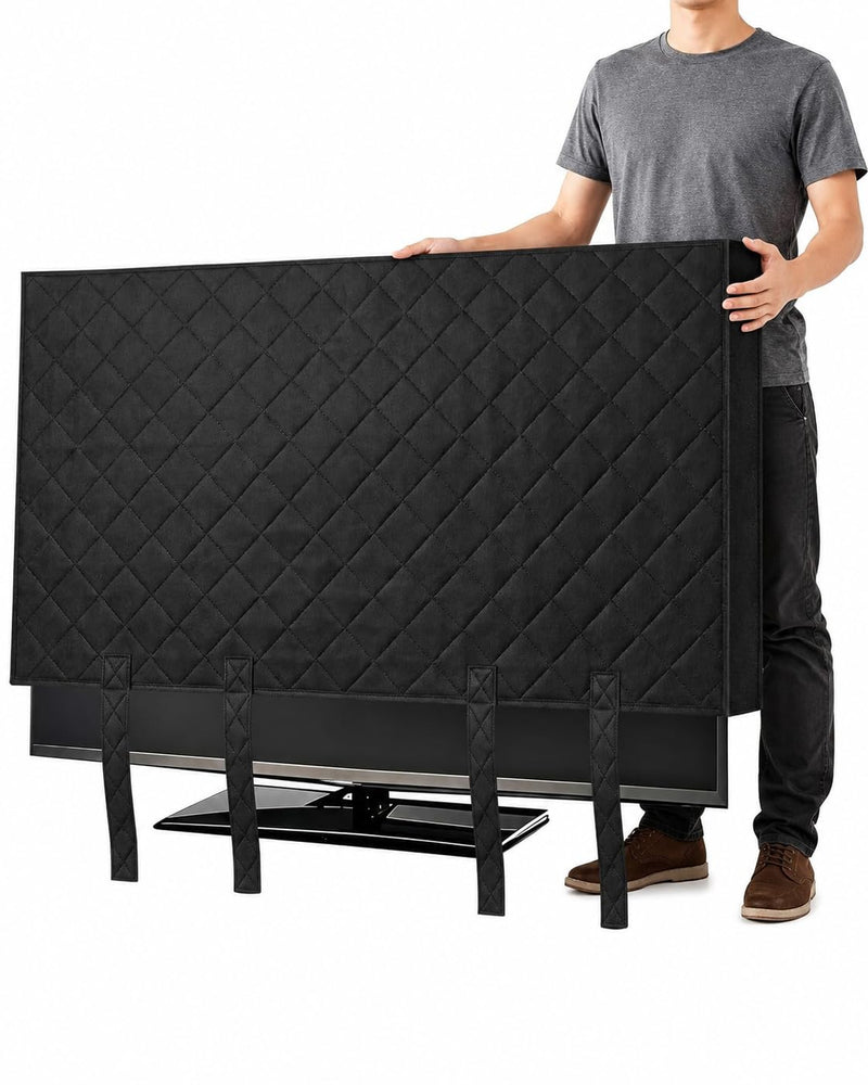 TV Moving Cover for 50–55 Inch Flat Screen TVs | Padded TV Screen Protector with Bottom Strap for Moving, Storage, Home Renovation & Pet Scratch Protection, Black