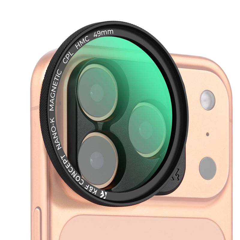 K&F CONCEPT Magnetic CPL Filter Set Compatible with iPhone 17 Pro & Pro Max | 49mm Phone Lens Filter Kit with Direct-Fit Camera Base, Case Compatible Circular Polariser for iPhone, FA302