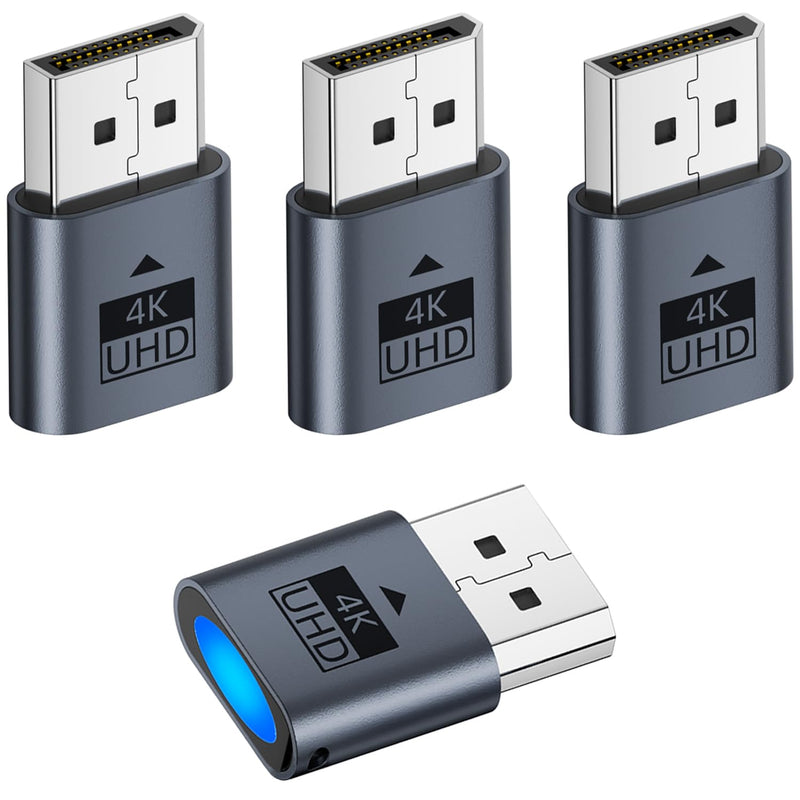 AreMe 4K DisplayPort Dummy Plug, Virtual Monitor EDID Emulator, 4 Pack | Support 3840x2160@17Hz, 2560x1600@30Hz, 1920x1080@60Hz, DP Headless Adapter for Remote PC, Laptop