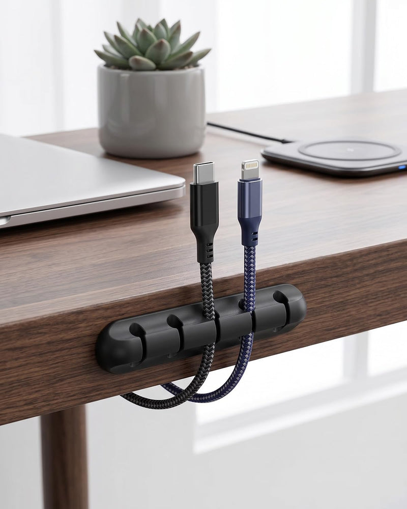 Cable Organizer, Cable Clip, with Built-in Strong Adhesive, is a Multi-Functional Wire Organizer Used to Tidy up Wires at Home, in The Office, on desks, Telephones, and in Cars LCC575-06 Black 5 hole