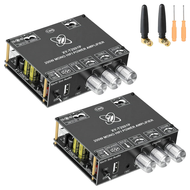 2-Pack XY-T2001P Mono Bluetooth AMP Board with TWS,200W Vehicle Amplifier Input 12-30V Wide Voltage Home Audio Amplifier Board,Supports AUX/USB/Bluetooth Input for Home Speaker,Car Audio DIY