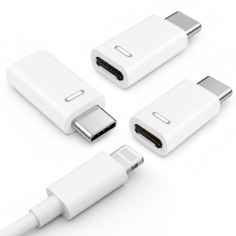 3-Pack Lightning Female to USB-C Male Adapter for iPhone 15/16/17 | Supports Charging and Data Transfer; Reuses Old Lightning Cables with USB-C Devices; Not for Audio or OTG. white