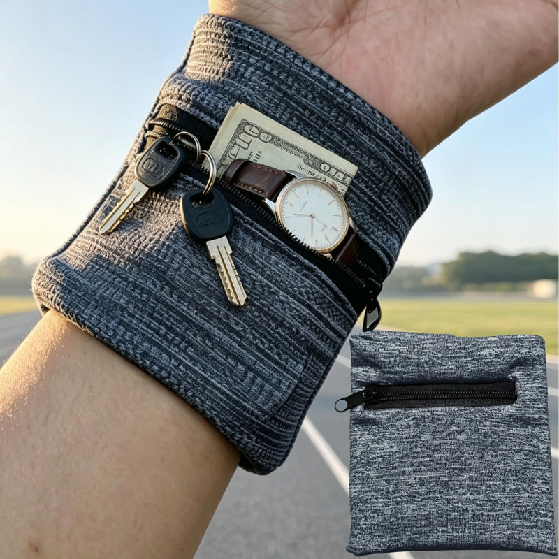 Wrist Wallet for Women Men, Wristband with Zipper Pouch Purse for Running, Walking, Hiking, Jogging, Travel, Events, Spandex Sweatband Wallet for Keys, Cash, Cards, Napkin