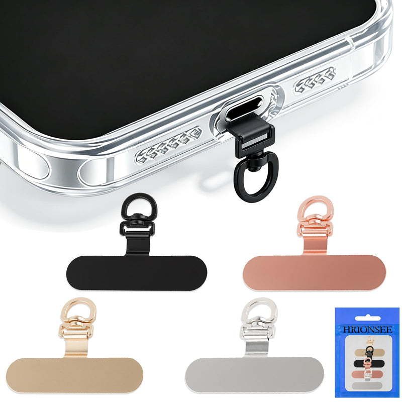 360° Rotating Phone Tether Tab, 4 Pack Ultra Thin Stainless Steel Lanyard Clip 4 Colors