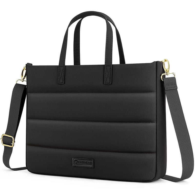 RAINYEAR Laptop Bag for 14 Inch/15.6 Inch, Women Laptop Shoulder Bag | Protective Padded Waterproof Elegant Laptop Bag with Handle & Shoulder Strap, Fits for MacBook Computer Laptop Black 15.6 Inch