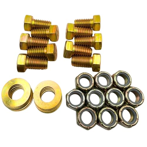 7/16"-14 x 3/4" Grade 8 Bolts (10-Pack) – Heavy-Duty Hex Bolts Includes Flat Washers & Nylon Lock Nuts – High-Strength SAE J429 Anti-Vibration 0.75" Coarse Thread Bolts 10 Bolts, Washers, Nuts