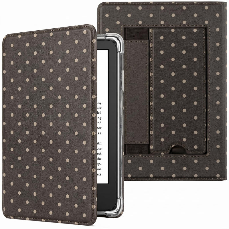 Stori Case for 6.8 Inch Kindle Paperwhite 11th Gen & Paperwhite Signature | Dual Strong Magnetic Folio Cover with Hand Strap, Built-In Stand, Auto Wake Sleep, Cute Designer PU Leather Case for Women Cocoa Dot
